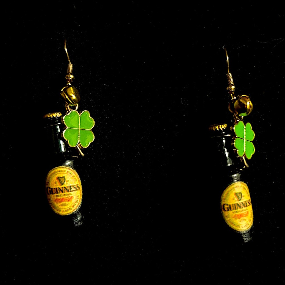 Guinness beer Miniature Bottle Dangle Earrings With Shamrock